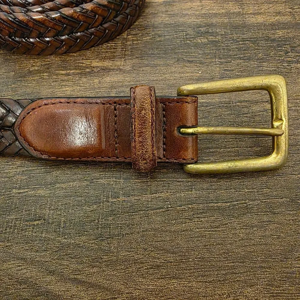 Brighton Braided Leather Belt Men's 42 Brown Brass Buckle Woven Western Casual